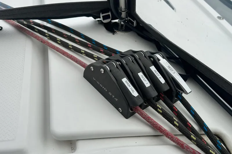 Slide: The Image of Close-up of rope clutches on a 2019 Fountaine Pajot Helia 44 Evolution catamaran. - 29