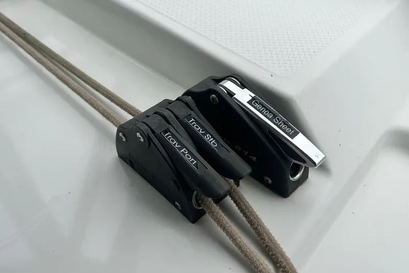 Slide: The Image of Close-up of rope clutches on a 2019 Fountaine Pajot Helia 44 Evolution catamaran. - 30
