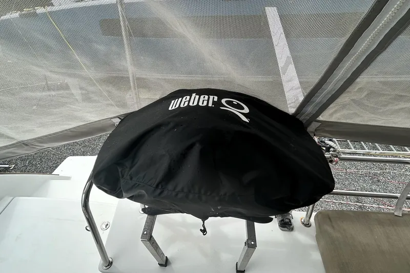 Slide: The Image of Weber grill covered on 2019 Fountaine Pajot Helia 44 Evolution yacht deck. - 34