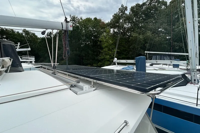 Slide: The Image of 2019 Fountaine Pajot Helia 44 Evolution catamaran with solar panels on deck. - 7