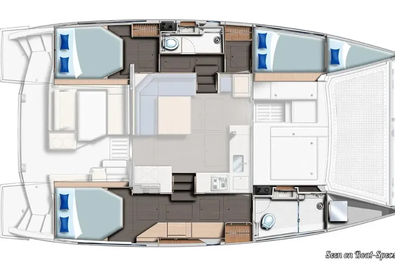 Slide: The Image of Floor plan of a 2020 Leopard 40 catamaran, featuring cabins and living areas. - 118