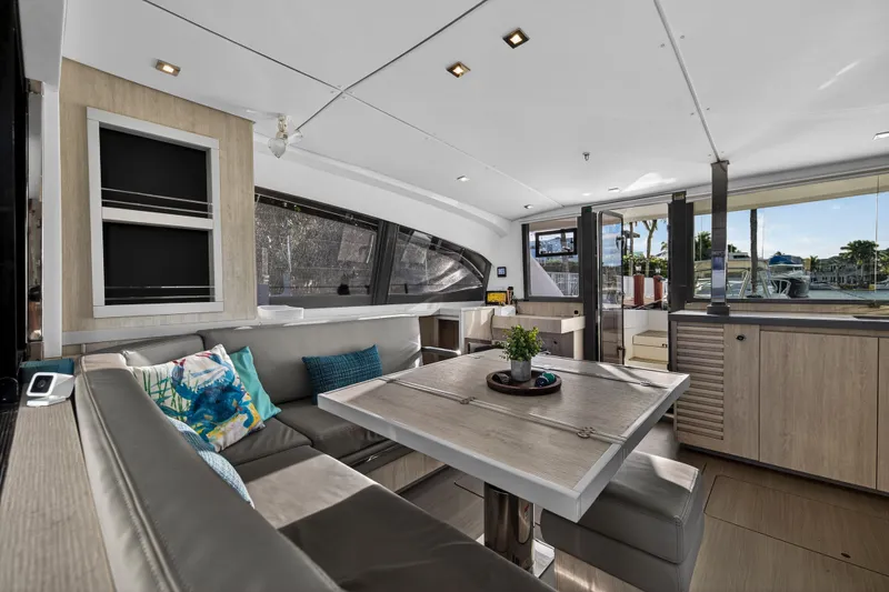Slide: The Image of Luxurious interior of 2020 Leopard 40 catamaran with modern seating and dining area. - 58
