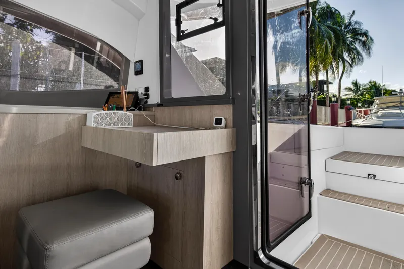 Slide: The Image of Interior of 2020 Leopard 40 catamaran with modern design and outdoor view. - 67