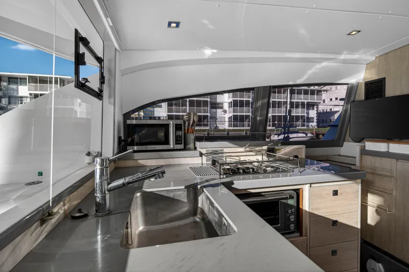 Slide: The Image of Modern kitchen interior of 2020 Leopard 40 yacht with sleek appliances and ample counter space. - 76