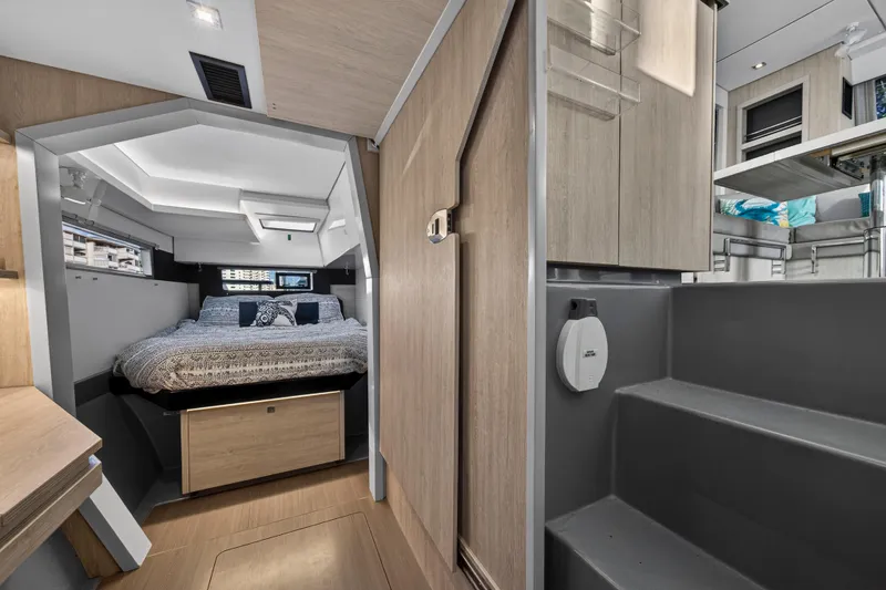 Slide: The Image of Luxurious interior of 2020 Leopard 40 catamaran featuring a cozy bedroom and modern design. - 79