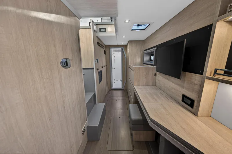 Slide: The Image of Modern interior of 2020 Leopard 40 catamaran with wood finish and sleek design. - 83