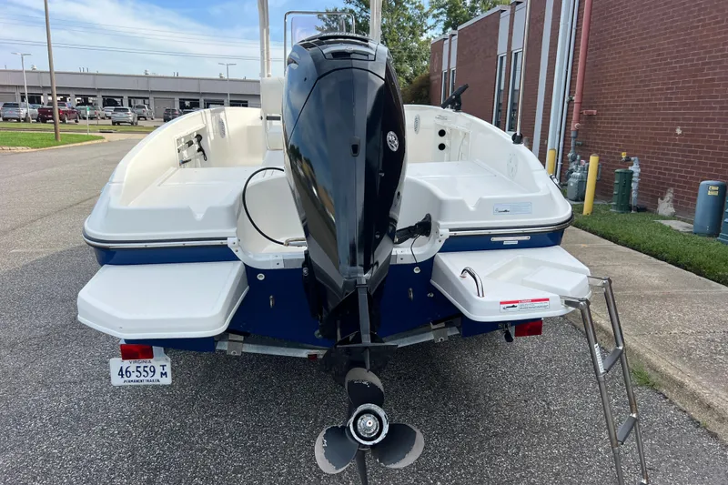 Slide: The Image of 2020 Bayliner Element F18 boat with outboard motor and swim platform. - 3