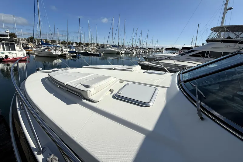 Slide: The Image of 2018 Formula 37 Performance Cruiser interior with sleek white seating and modern design. - 9