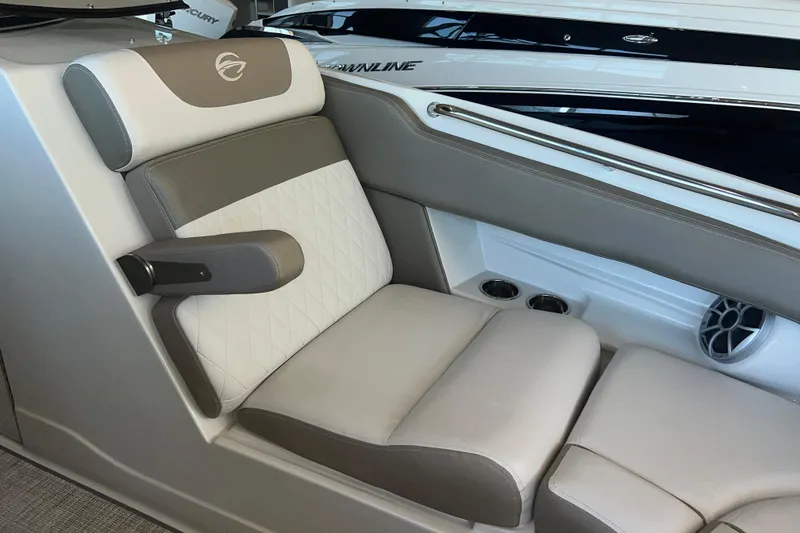 Slide: The Image of Dashboard of 2026 Crownline Eclipse E260 XS with dual Garmin displays. - 12