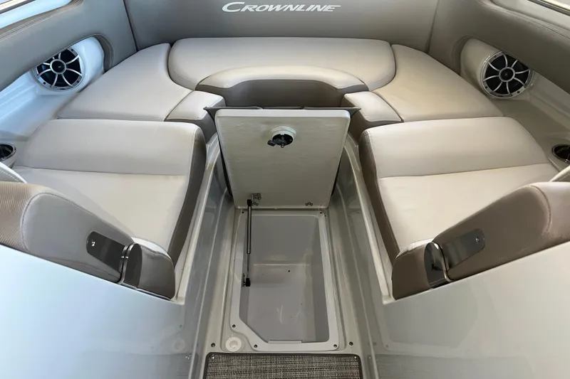 Slide: The Image of 2026 Crownline Eclipse E260 XS boat interior with sleek design and comfortable seating. - 8