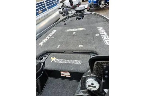 Slide: The Image of 2021 Nitro Z21 Pro fishing boat deck with Humminbird electronics. - 3