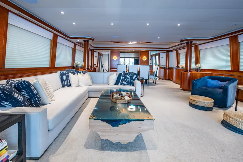 Slide: The Image of Luxurious interior of 2006 Westport 112 yacht with elegant seating and modern decor. - 12