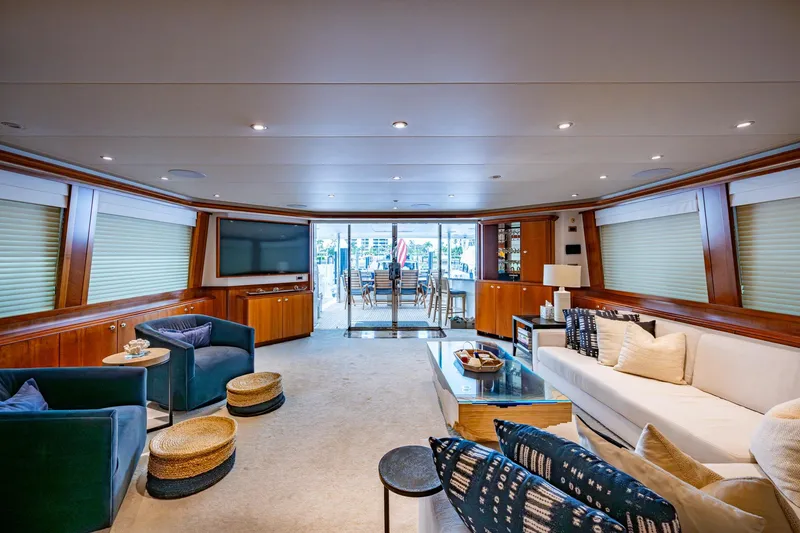 Slide: The Image of Luxurious interior of 2006 Westport 112 yacht with elegant seating and modern decor. - 14