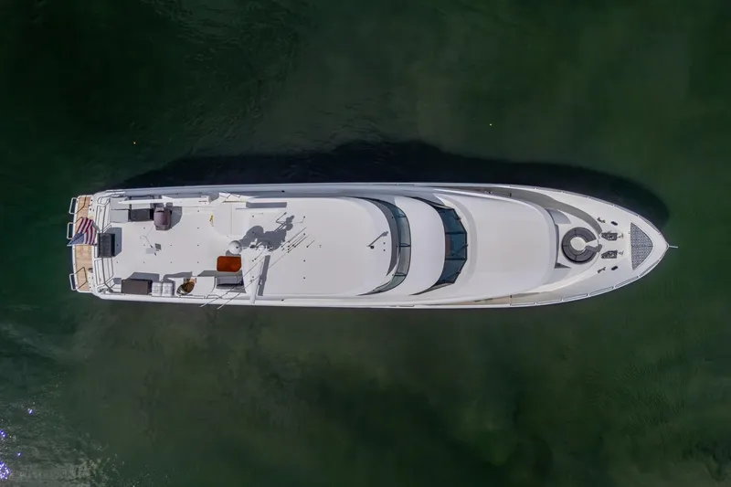 Slide: The Image of Aerial view of 2006 Westport 112 yacht on calm water. - 122