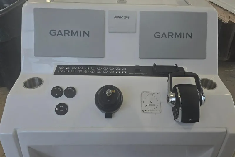 Slide: The Image of Control panel of 2026 Albury Brothers 27 boat with Garmin and Mercury equipment. - 8