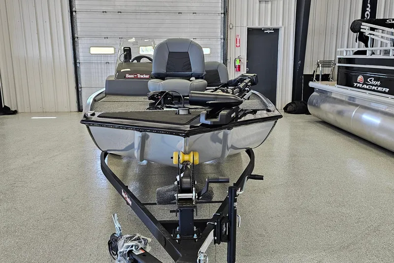 Slide: The Image of 2026 Tracker Bass Tracker Classic XL boat in showroom, front view. - 2