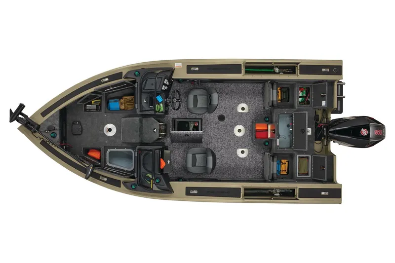 Slide: The Image of 2026 Tracker Targa V-19 Combo boat interior layout, featuring seating and storage compartments. - 6