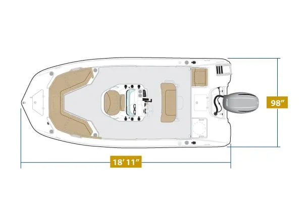 Slide: The Image of Manufacturer Provided Image: Top view of 2023 NauticStar 191 Hybrid boat layout, 18'11 length, 98 beam. - 15