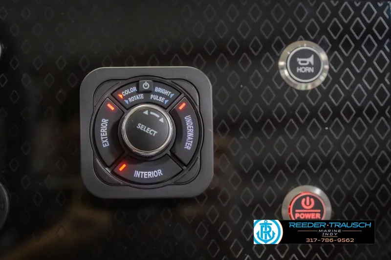 Slide: The Image of Control panel of 2026 Bennington 24 MOFB boat with lighting and power buttons. - 42