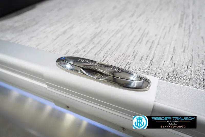 Slide: The Image of 2026 Bennington 24 MOFB boat detail with sleek design and branding. - 66
