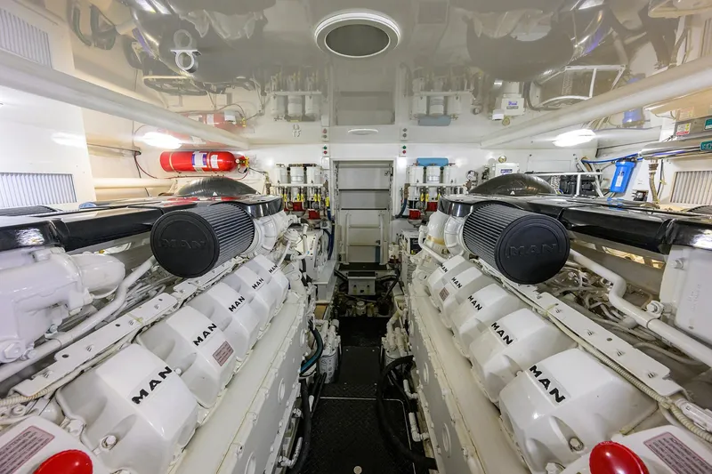 Slide: The Image of Engine room of 2015 Viking 52 Open yacht with MAN engines and fire safety equipment. - 70