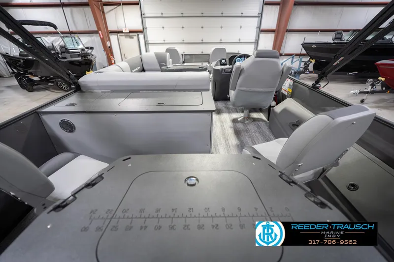 Slide: The Image of Interior of 2026 Bennington 22 SF boat with gray seating and modern design. - 19