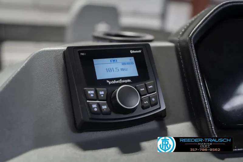 Slide: The Image of Boat dashboard with Rockford Fosgate stereo system on a 2026 Bennington 22 SF. - 44