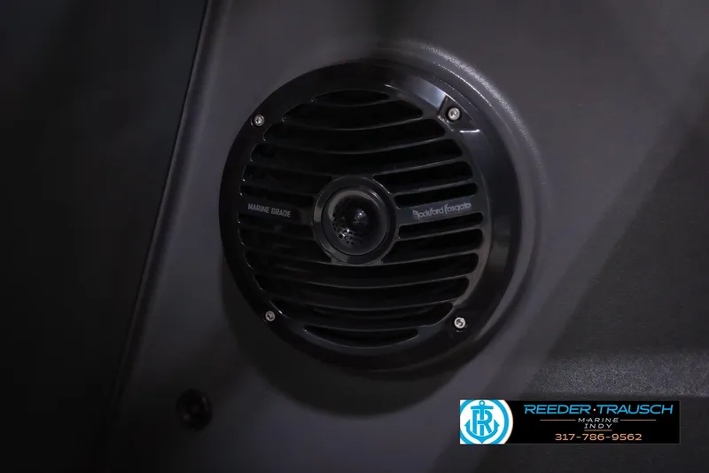 Slide: The Image of Marine-grade speaker on 2026 Bennington 22 SF boat, featuring Rockford Fosgate audio. - 53