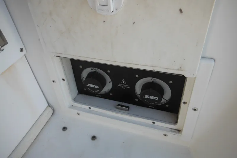Slide: The Image of Battery switch panel on a 2000 Rinker 330 Fiesta Vee boat. - 11