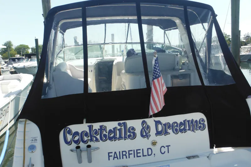 Slide: The Image of 2000 Rinker 330 Fiesta Vee boat named "Cocktails & Dreams" docked in Fairfield, CT. - 75
