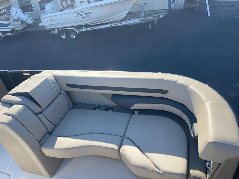 Slide: The Image of 2023 Hurricane FunDeck 2360 SBC boat with luxurious seating and sleek design. - 13