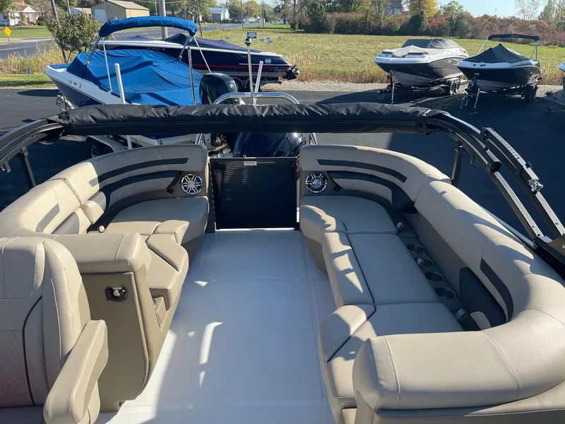 Slide: The Image of 2023 Hurricane FunDeck 2360 SBC boat with spacious seating and modern design. - 33