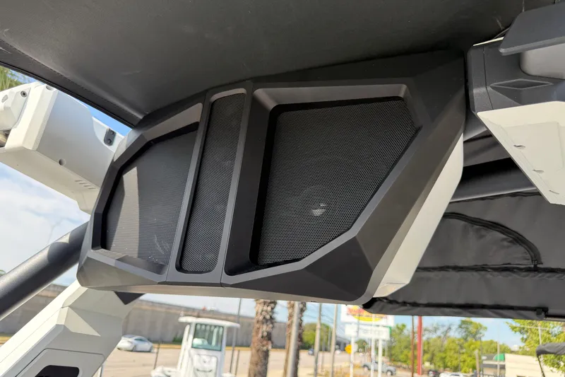 Slide: The Image of 2026 Supra SA 450 boat speaker system, modern design, outdoor setting. - 30