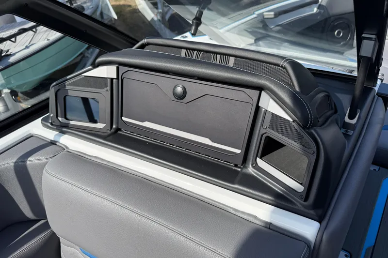 Slide: The Image of 2026 Supra SA 450 boat interior with sleek black and gray design elements. - 48