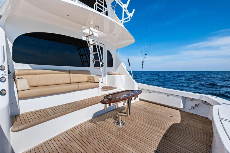 Slide: The Image of Luxurious 2017 Viking 62 Enclosed Bridge yacht deck with ocean view. - 11