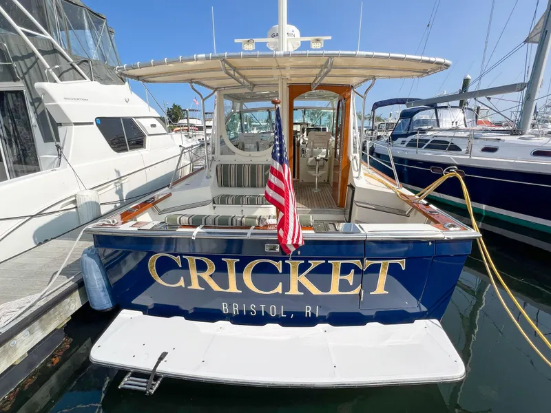 Slide: The Image of Sabre 36 Express 2001 boat named "Cricket" docked in Bristol, RI. - 12