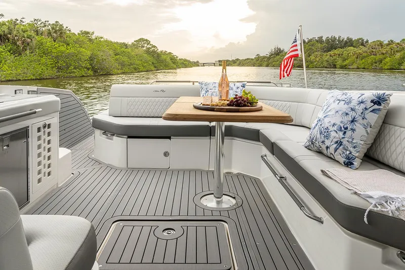 Slide: The Image of Manufacturer Provided Image: Luxurious bathroom interior of 2025 Sea Ray SLX 400 yacht with modern sink and decor. - 6