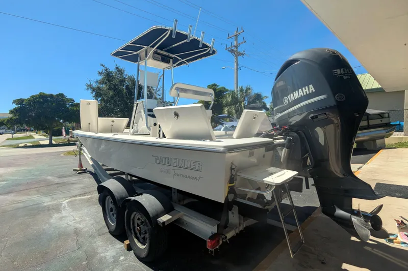 Slide: The Image of 2011 Pathfinder 2400 Tournament Edition boat with Yamaha 300 outboard engine on trailer. - 6