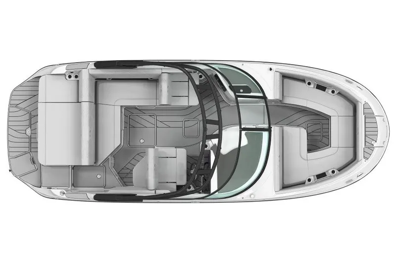 Slide: The Image of Luxurious interior of 2026 Sea Ray SDX 230 boat with white seating and modern design. - 11