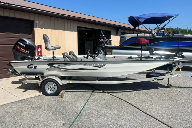 Slide: The Image of 2020 G3 BOATS Sportsman 1810 with Yamaha Vmax 115 SHO, parked on a trailer. - 0