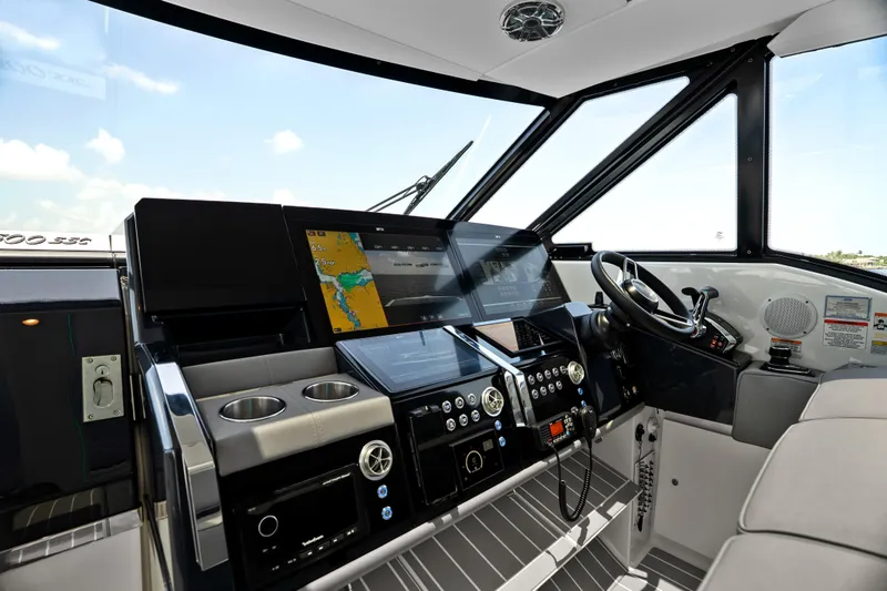 Slide: The Image of Luxurious interior of 2024 Formula 500 Super Sport Crossover yacht with scenic water view. - 29