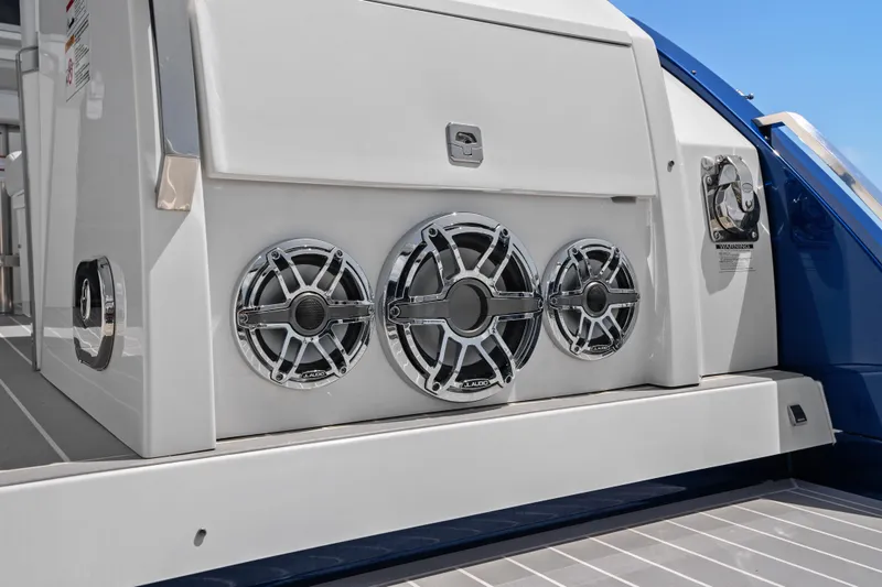 Slide: The Image of 2024 Formula 500 Super Sport Crossover boat control panel by the water. - 42