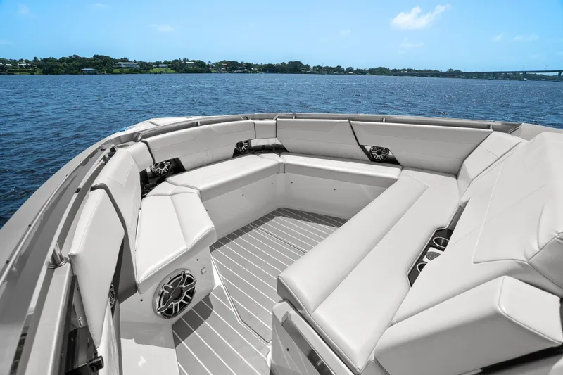 Slide: The Image of 2024 Formula 500 Super Sport Crossover interior with sleek white cabinetry and modern design. - 70