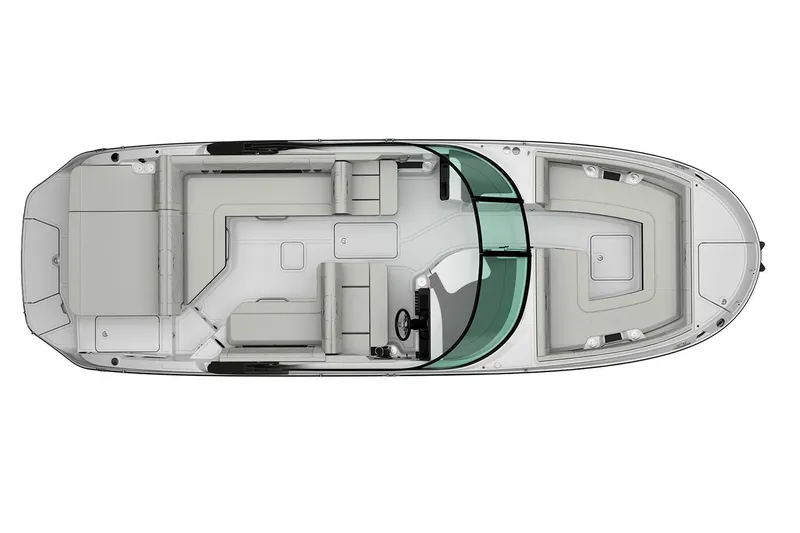 Slide: The Image of 2025 Sea Ray SDX 270 Surf interior with white seating and modern dashboard. - 10
