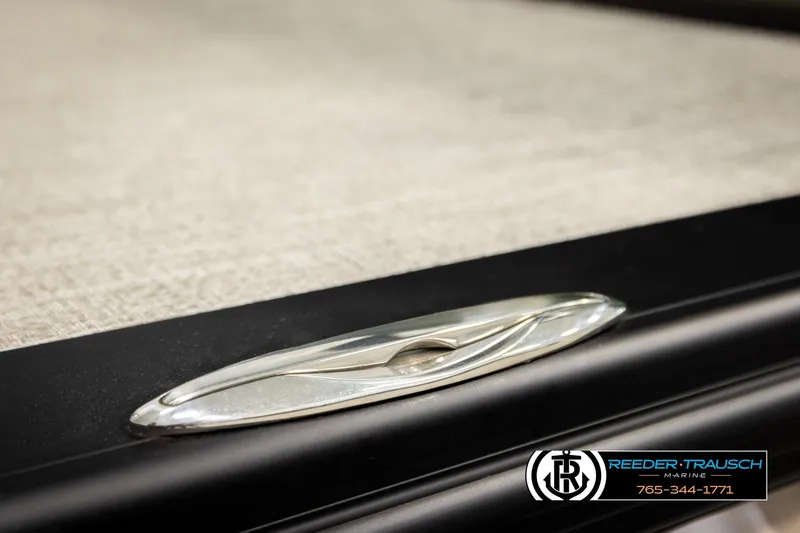 Slide: The Image of 2026 Avalon LSZ EL boat detail with sleek silver cleat and textured surface. - 48