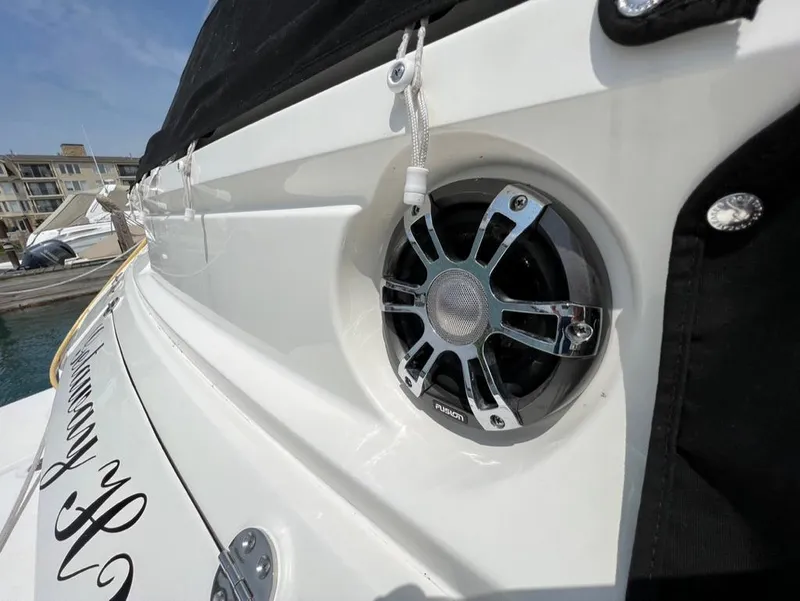 Slide: The Image of 2019 Sea Ray Sundancer 350 Coupe with Fusion marine speaker detail. - 12