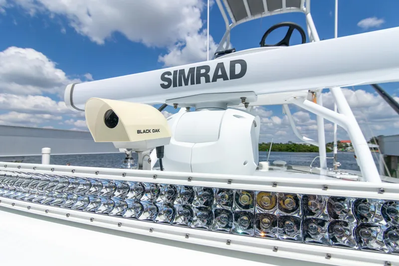 Slide: The Image of 2022 Freeman 37 VH boat with Simrad radar and Black Oak light bar. - 18
