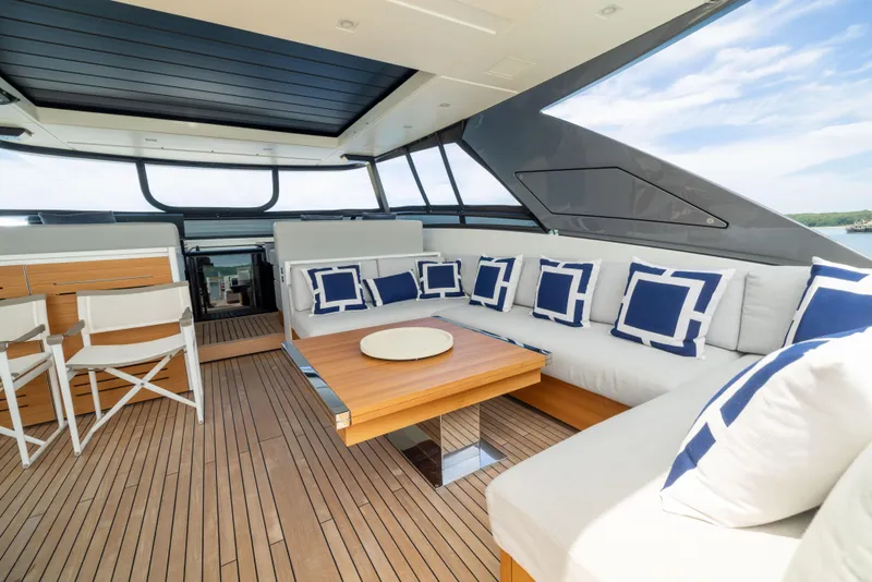 Slide: The Image of Luxurious 2024 Sanlorenzo SL90A yacht interior with elegant seating and modern design. - 36