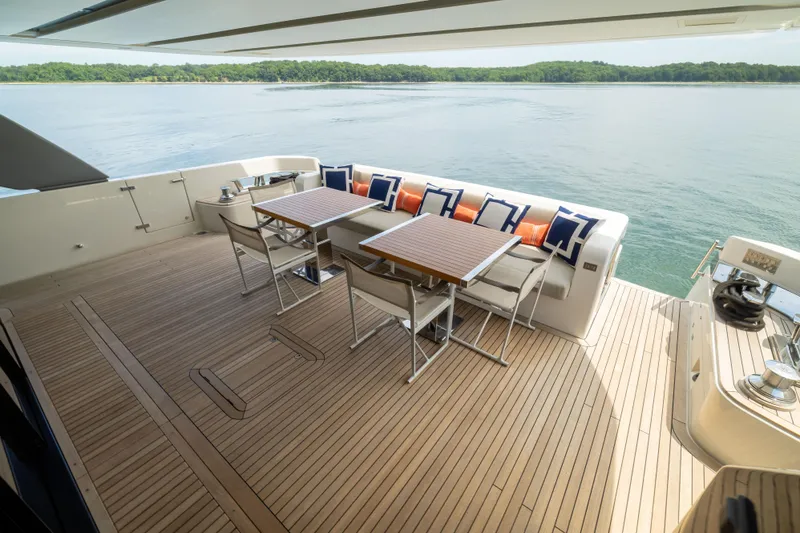 Slide: The Image of Luxurious 2024 Sanlorenzo SL90A yacht deck with elegant seating and scenic water view. - 40
