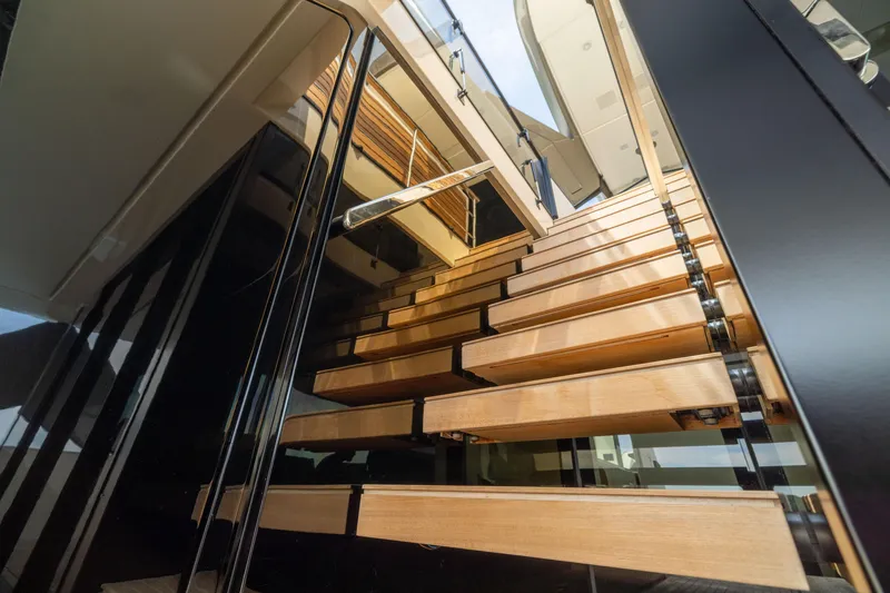 Slide: The Image of Staircase on 2024 Sanlorenzo SL90A yacht, featuring modern wooden steps and sleek design. - 41